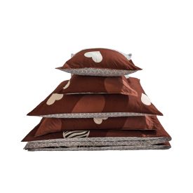    Ágyneműhuzat garnitúra 7 részes, paplanhuzat méret 140x200cm, 2 személyes, barna/fehér szív mintás