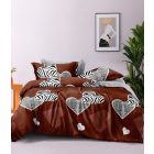  Ágyneműhuzat garnitúra 7 részes, paplanhuzat méret 140x200cm, 2 személyes, barna/fehér szív mintás